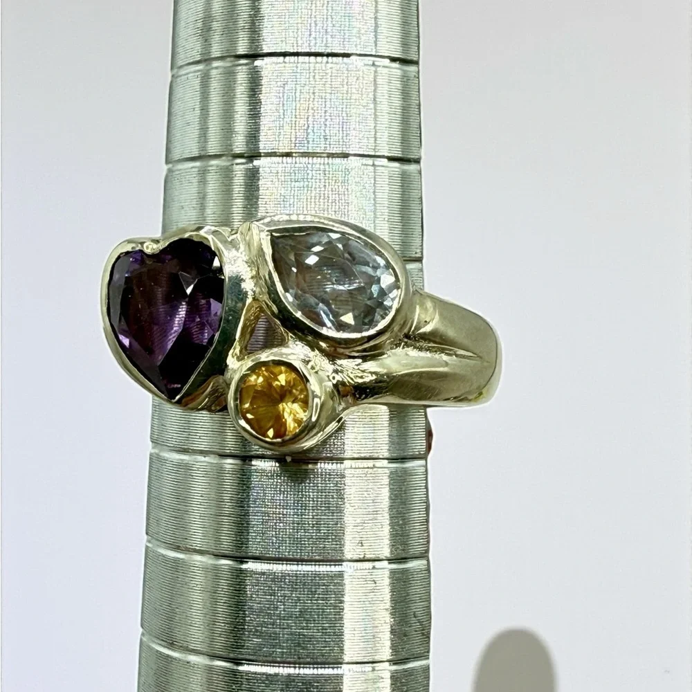 Sterling Silver Multi-Gemstone Ring – Amethyst, Citrine & Topaz – Size 6